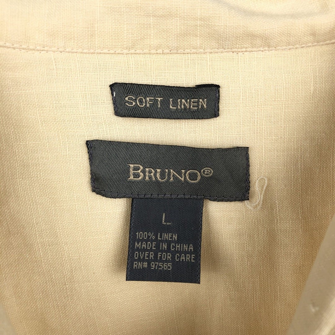 BRUNO SOFT LINEN Short-Sleeve Open-Collar Linen Shirt, Boxy Shirt, Men's Size L (approx.) linen yellow type Vintage Second Hand