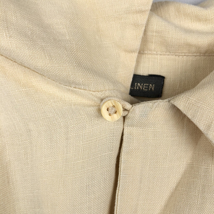 BRUNO SOFT LINEN Short-Sleeve Open-Collar Linen Shirt, Boxy Shirt, Men's Size L (approx.) linen yellow type Vintage Second Hand