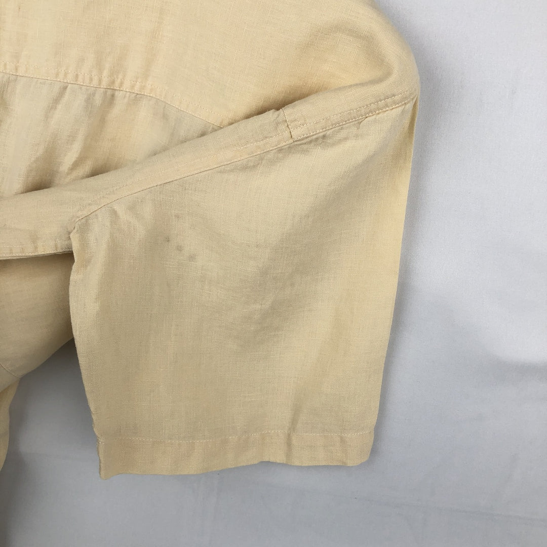 BRUNO SOFT LINEN Short-Sleeve Open-Collar Linen Shirt, Boxy Shirt, Men's Size L (approx.) linen yellow type Vintage Second Hand