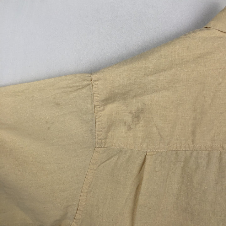 BRUNO SOFT LINEN Short-Sleeve Open-Collar Linen Shirt, Boxy Shirt, Men's Size L (approx.) linen yellow type Vintage Second Hand