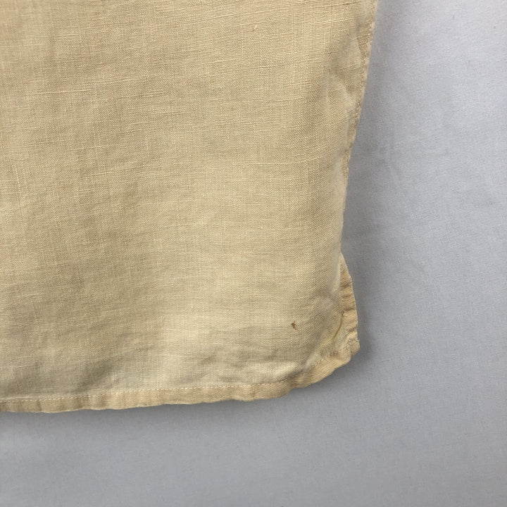 BRUNO SOFT LINEN Short-Sleeve Open-Collar Linen Shirt, Boxy Shirt, Men's Size L (approx.) linen yellow type Vintage Second Hand