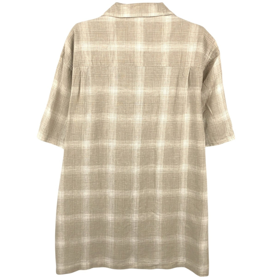 HAGGAR WASHABLE LINEN Ombre Check Short-Sleeve Open Collar Rayon x Linen Shirt, Boxy Shirt, Men's Size L (approx.) linen Beige type Vintage Second Hand