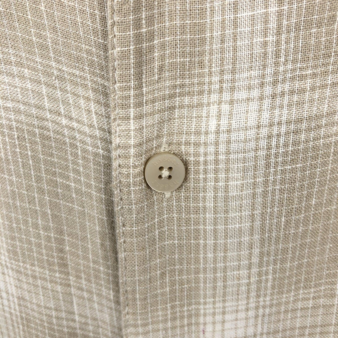 HAGGAR WASHABLE LINEN Ombre Check Short-Sleeve Open Collar Rayon x Linen Shirt, Boxy Shirt, Men's Size L (approx.) linen Beige type Vintage Second Hand