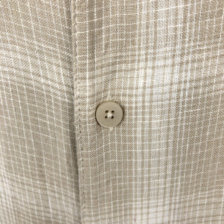 HAGGAR WASHABLE LINEN Ombre Check Short-Sleeve Open Collar Rayon x Linen Shirt, Boxy Shirt, Men's Size L (approx.) linen Beige type Vintage Second Hand