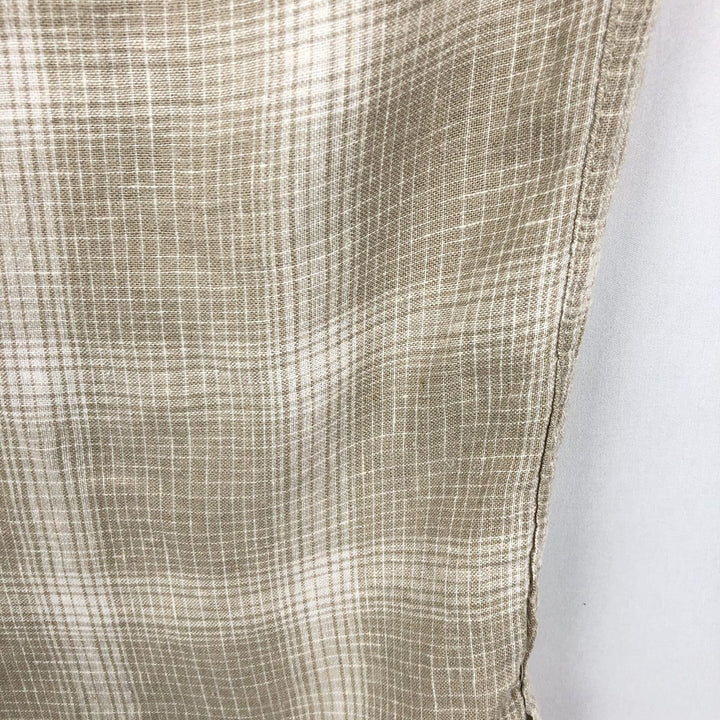 HAGGAR WASHABLE LINEN Ombre Check Short-Sleeve Open Collar Rayon x Linen Shirt, Boxy Shirt, Men's Size L (approx.) linen Beige type Vintage Second Hand