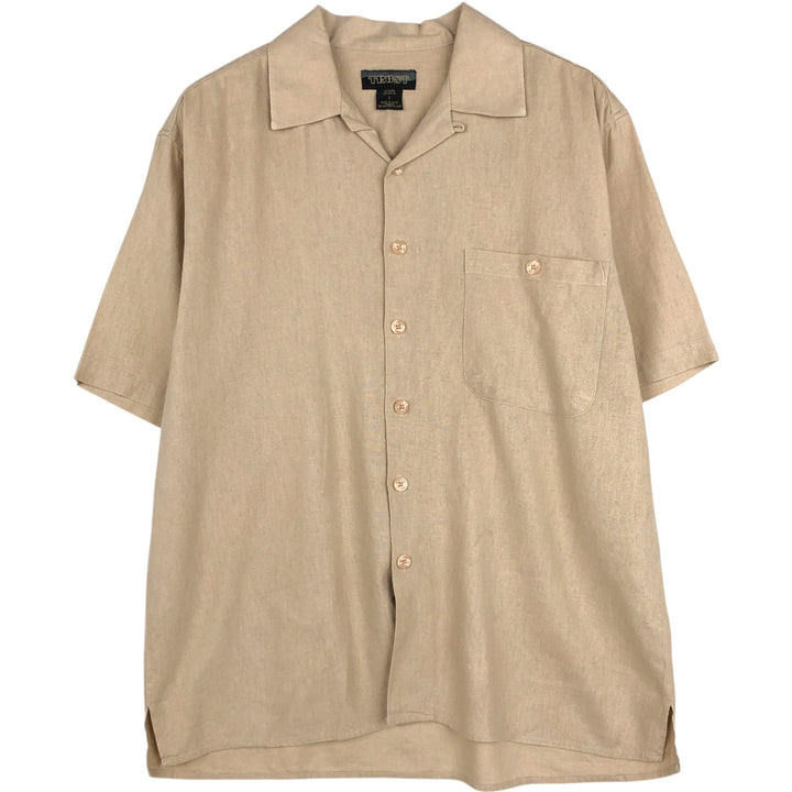 TRUST Short-Sleeve Open-Collar Rayon x Linen Shirt, Boxy Fit, Men's Size L (approx.) linen Beige type Vintage Second Hand
