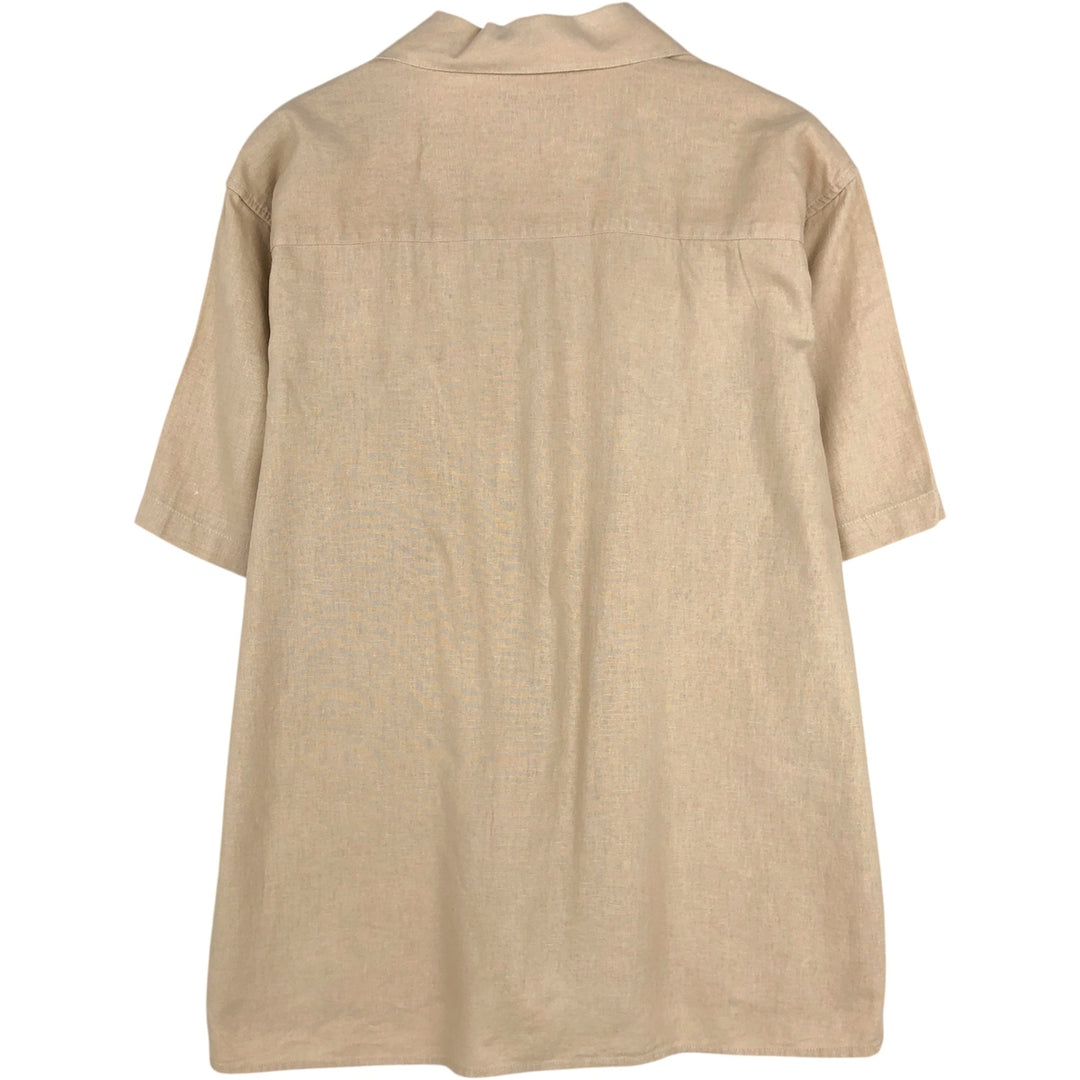 TRUST Short-Sleeve Open-Collar Rayon x Linen Shirt, Boxy Fit, Men's Size L (approx.) linen Beige type Vintage Second Hand
