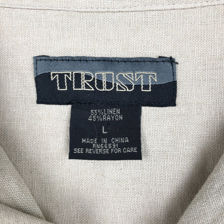 TRUST Short-Sleeve Open-Collar Rayon x Linen Shirt, Boxy Fit, Men's Size L (approx.) linen Beige type Vintage Second Hand