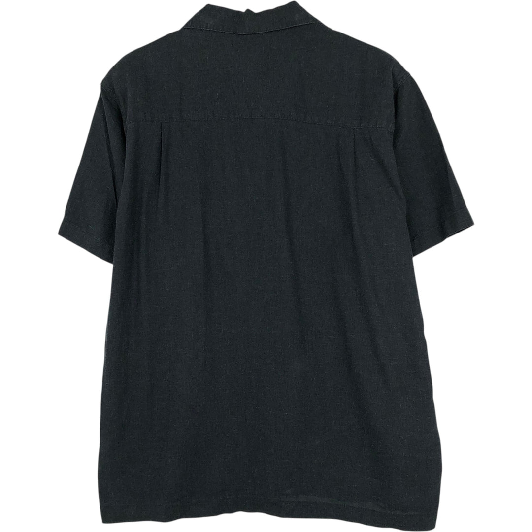 Haggar Short Sleeve Open Collar Rayon x Linen Shirt Box Shirt Men's M Size linen black type Vintage Second Hand