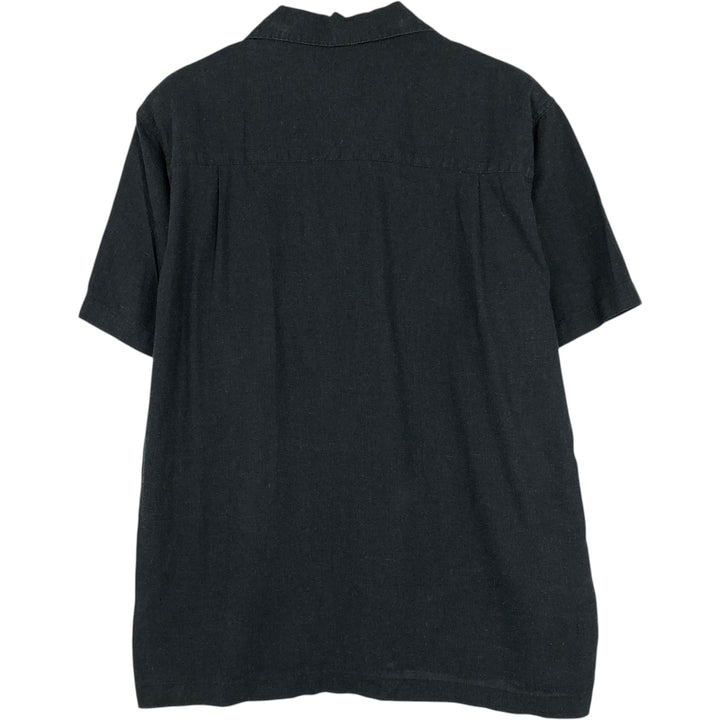 Haggar Short Sleeve Open Collar Rayon x Linen Shirt Box Shirt Men's M Size linen black type Vintage Second Hand