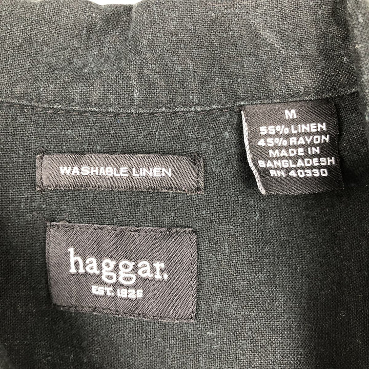 Haggar Short Sleeve Open Collar Rayon x Linen Shirt Box Shirt Men's M Size linen black type Vintage Second Hand