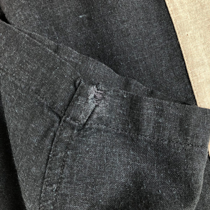Haggar Short Sleeve Open Collar Rayon x Linen Shirt Box Shirt Men's M Size linen black type Vintage Second Hand