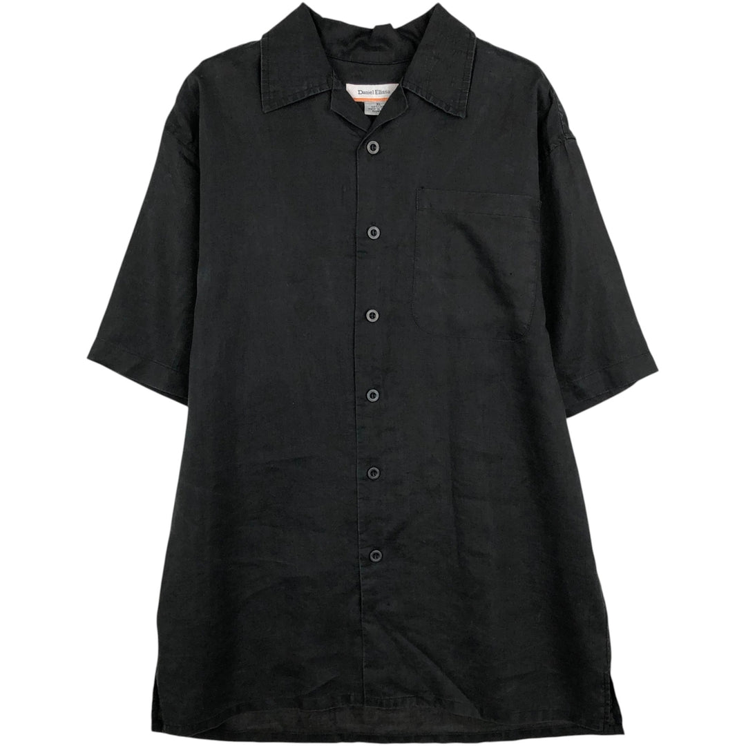 DANIEL ELLISSA Short-Sleeve Open-Collar Linen Shirt, Boxy Shirt, Men's Size XL (approx.) linen black type Vintage Second Hand