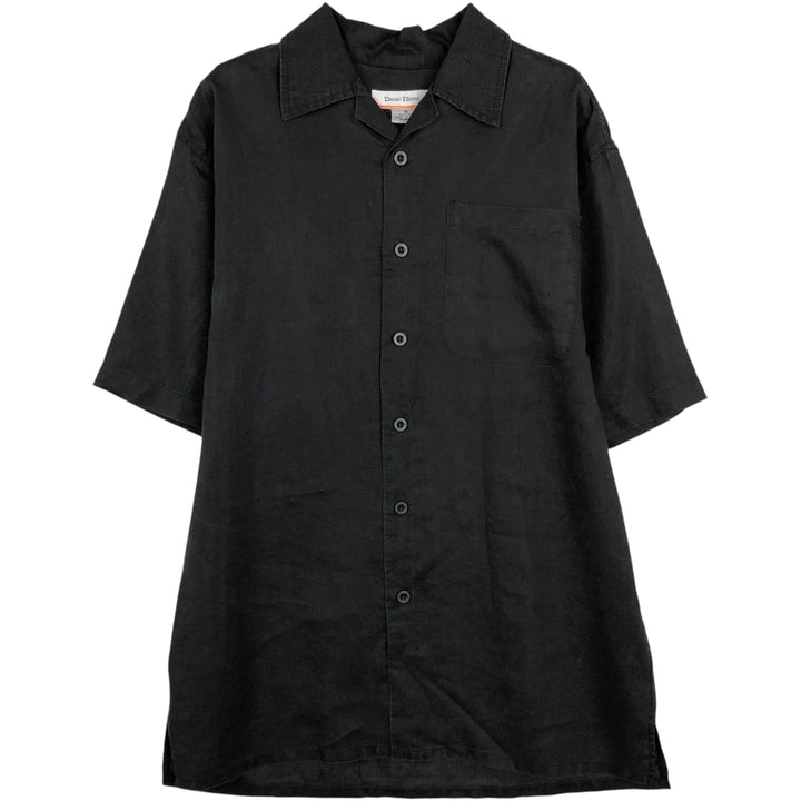 DANIEL ELLISSA Short-Sleeve Open-Collar Linen Shirt, Boxy Shirt, Men's Size XL (approx.) linen black type Vintage Second Hand