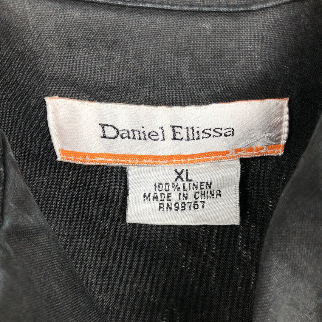 DANIEL ELLISSA Short-Sleeve Open-Collar Linen Shirt, Boxy Shirt, Men's Size XL (approx.) linen black type Vintage Second Hand