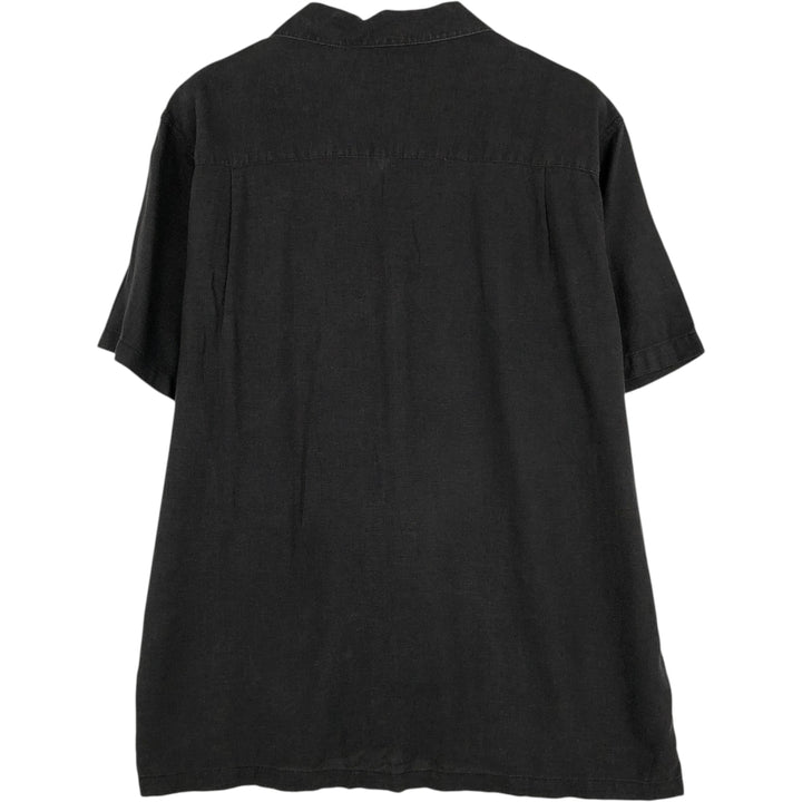 HAGGAR Short-Sleeve Open-Collar Rayon x Linen Shirt, Boxy Fit, Men's Size XL (approx.) linen black type Vintage Second Hand