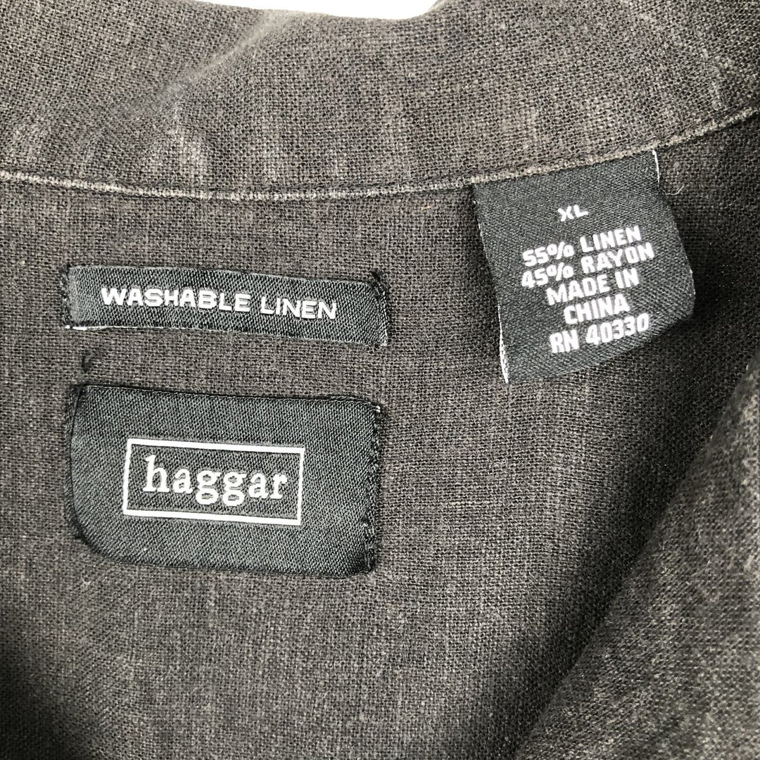 HAGGAR Short-Sleeve Open-Collar Rayon x Linen Shirt, Boxy Fit, Men's Size XL (approx.) linen black type Vintage Second Hand