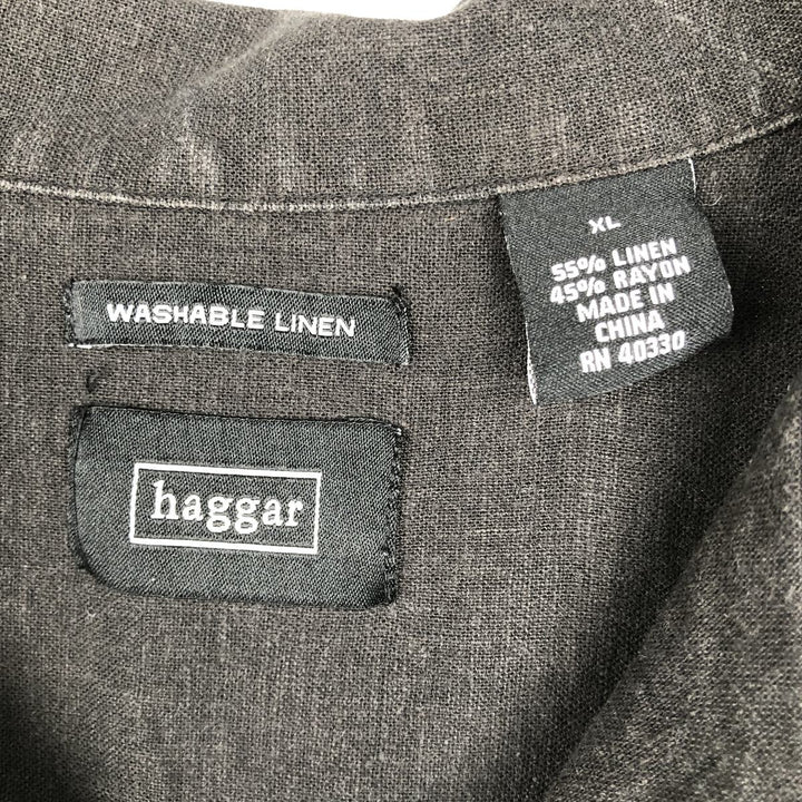 HAGGAR Short-Sleeve Open-Collar Rayon x Linen Shirt, Boxy Fit, Men's Size XL (approx.) linen black type Vintage Second Hand