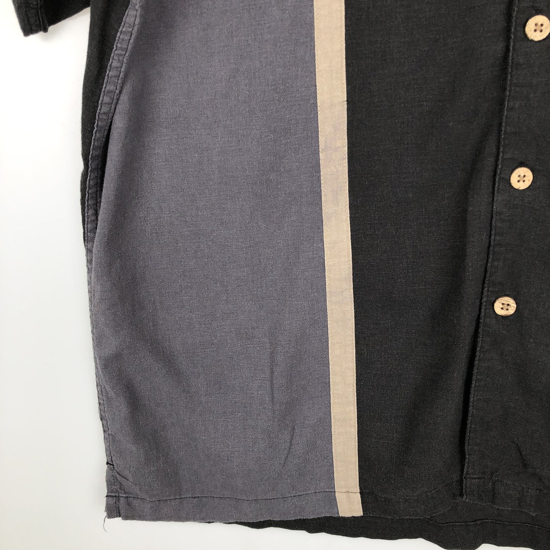 HAGGAR Short-Sleeve Open-Collar Rayon x Linen Shirt, Boxy Fit, Men's Size XL (approx.) linen black type Vintage Second Hand