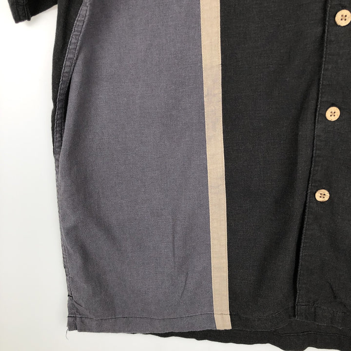 HAGGAR Short-Sleeve Open-Collar Rayon x Linen Shirt, Boxy Fit, Men's Size XL (approx.) linen black type Vintage Second Hand