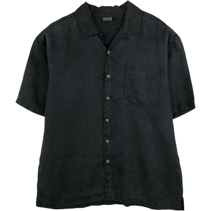 Dorian Bolick COLLECTION Short-Sleeve Open-Collar Linen Shirt, Boxy Fit, Men's Size L (approx.) linen black type Vintage Second Hand