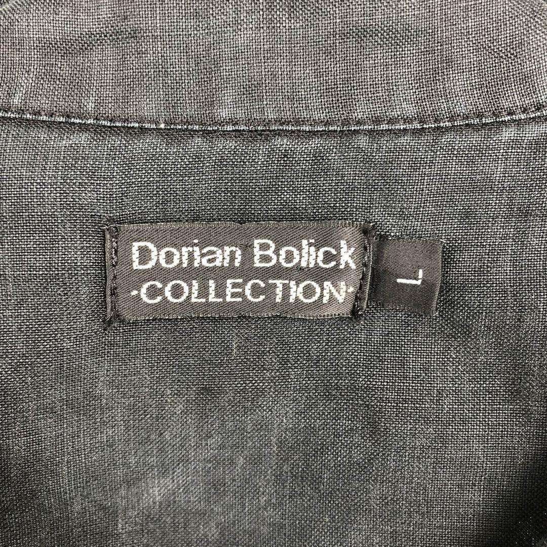 Dorian Bolick COLLECTION Short-Sleeve Open-Collar Linen Shirt, Boxy Fit, Men's Size L (approx.) linen black type Vintage Second Hand
