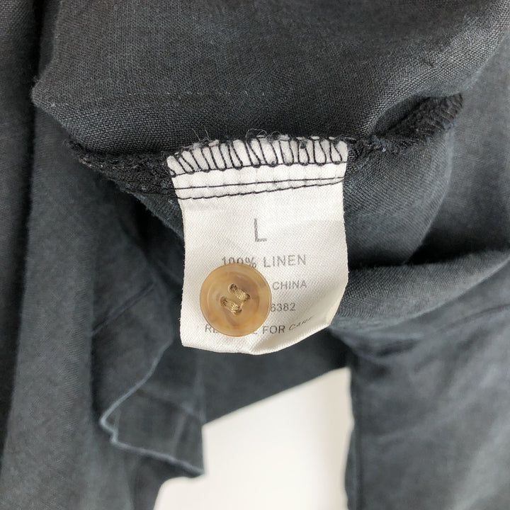 Dorian Bolick COLLECTION Short-Sleeve Open-Collar Linen Shirt, Boxy Fit, Men's Size L (approx.) linen black type Vintage Second Hand