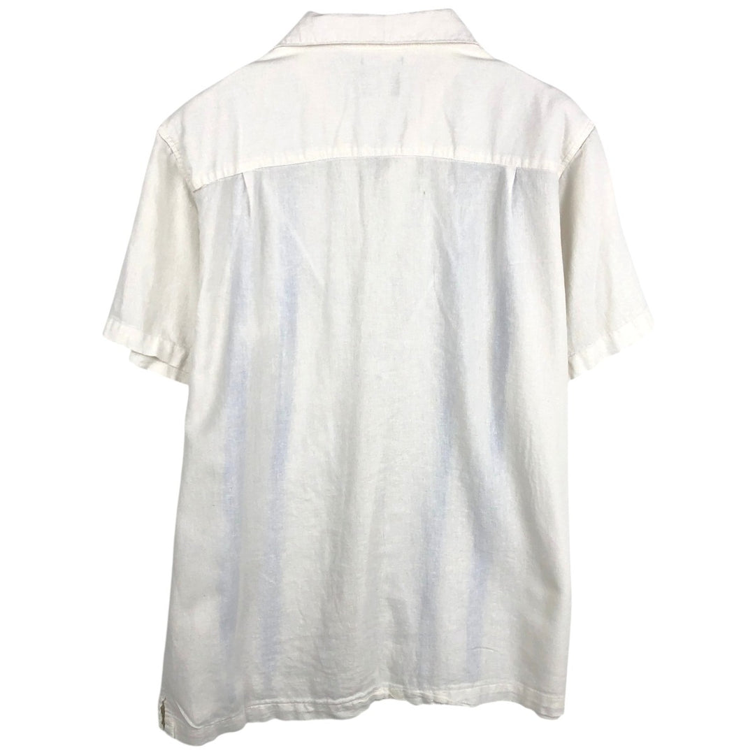 HAGGAR Washable Linen Short-Sleeve Open-Collar Linen x Rayon Box Shirt (Men's XL equivalent) linen white type Vintage Second Hand