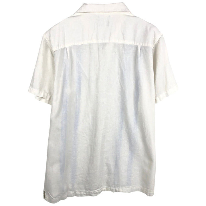HAGGAR Washable Linen Short-Sleeve Open-Collar Linen x Rayon Box Shirt (Men's XL equivalent) linen white type Vintage Second Hand