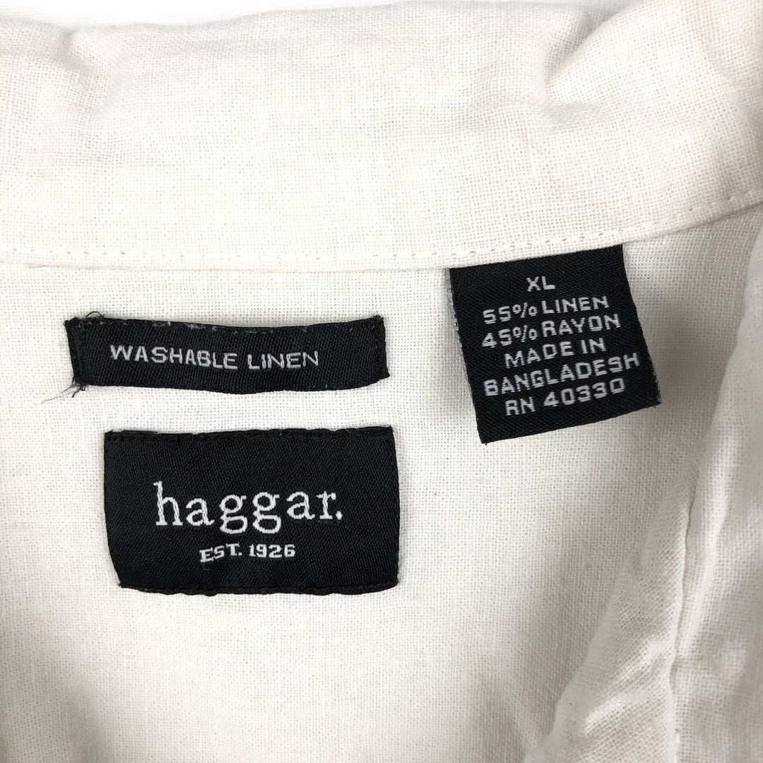 HAGGAR Washable Linen Short-Sleeve Open-Collar Linen x Rayon Box Shirt (Men's XL equivalent) linen white type Vintage Second Hand