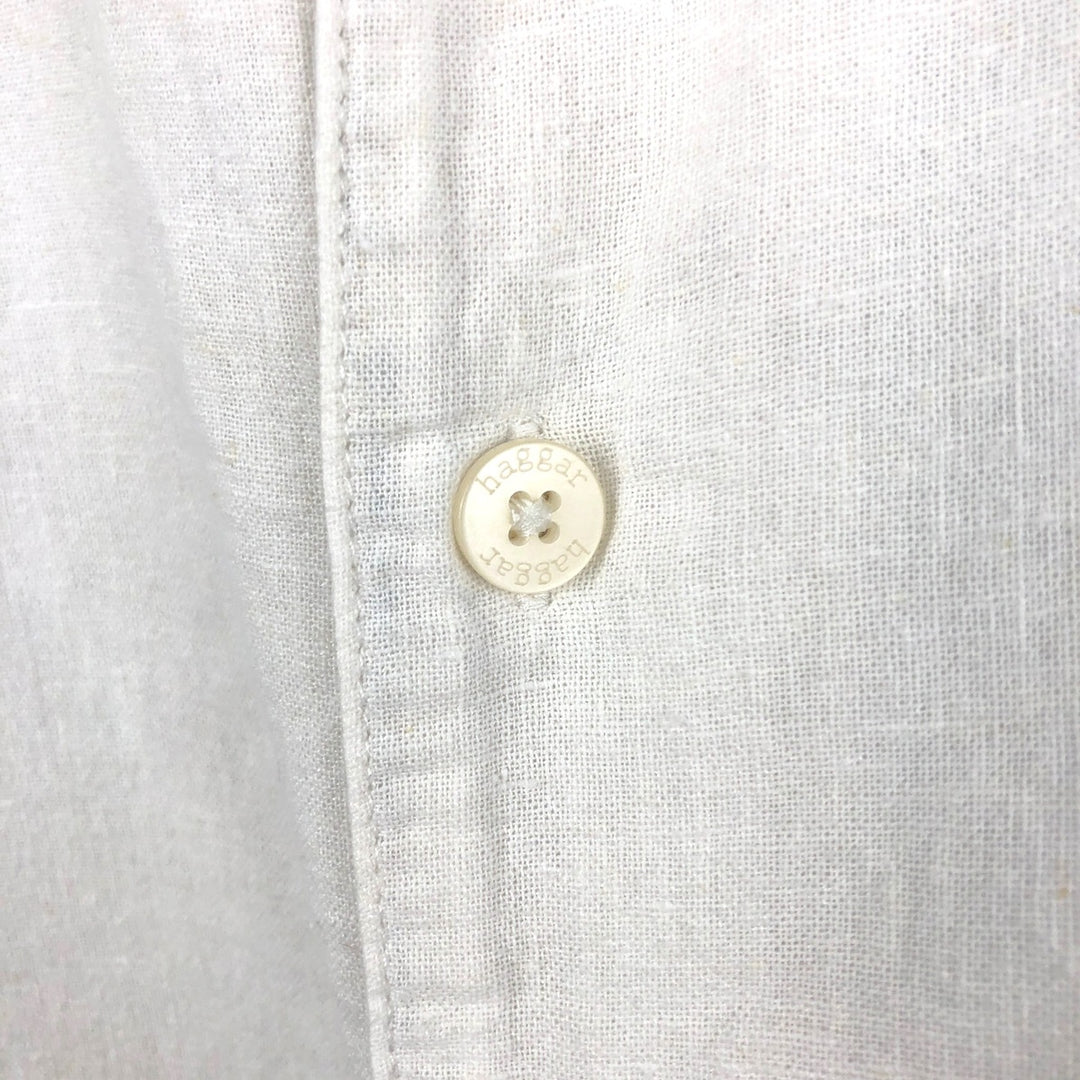 HAGGAR Washable Linen Short-Sleeve Open-Collar Linen x Rayon Box Shirt (Men's XL equivalent) linen white type Vintage Second Hand
