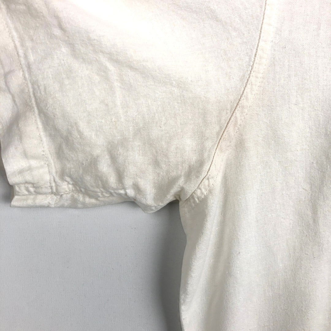 HAGGAR Washable Linen Short-Sleeve Open-Collar Linen x Rayon Box Shirt (Men's XL equivalent) linen white type Vintage Second Hand
