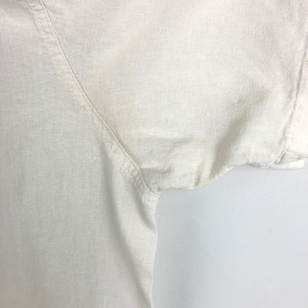 HAGGAR Washable Linen Short-Sleeve Open-Collar Linen x Rayon Box Shirt (Men's XL equivalent) linen white type Vintage Second Hand