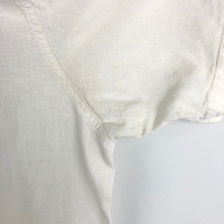 HAGGAR Washable Linen Short-Sleeve Open-Collar Linen x Rayon Box Shirt (Men's XL equivalent) linen white type Vintage Second Hand