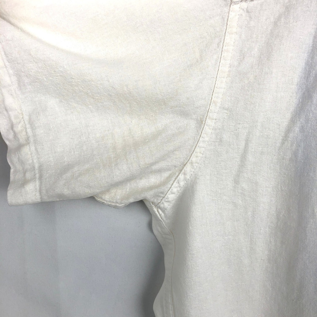 HAGGAR Washable Linen Short-Sleeve Open-Collar Linen x Rayon Box Shirt (Men's XL equivalent) linen white type Vintage Second Hand