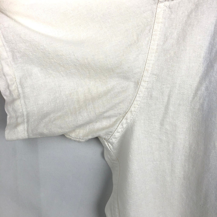 HAGGAR Washable Linen Short-Sleeve Open-Collar Linen x Rayon Box Shirt (Men's XL equivalent) linen white type Vintage Second Hand
