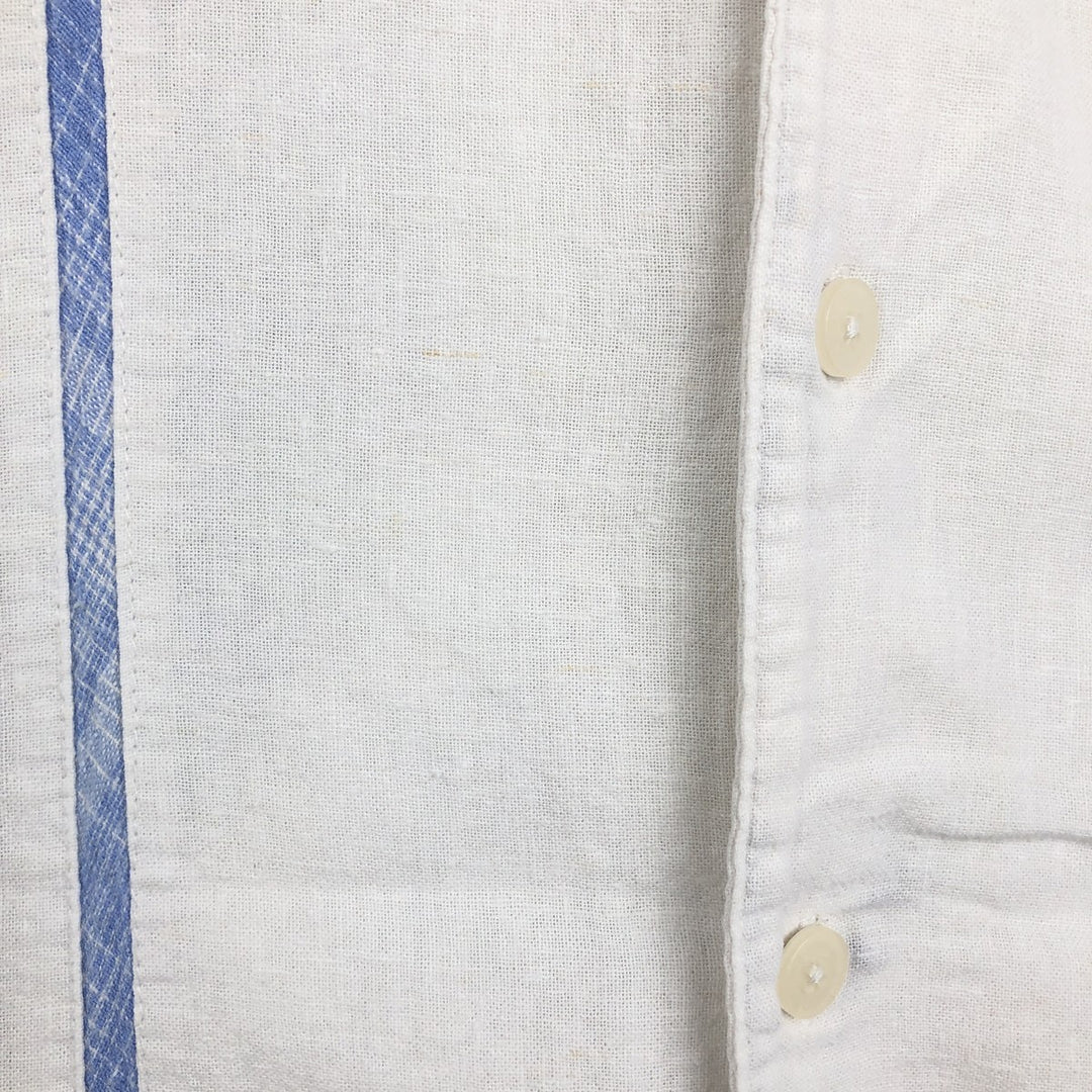 HAGGAR Washable Linen Short-Sleeve Open-Collar Linen x Rayon Box Shirt (Men's XL equivalent) linen white type Vintage Second Hand