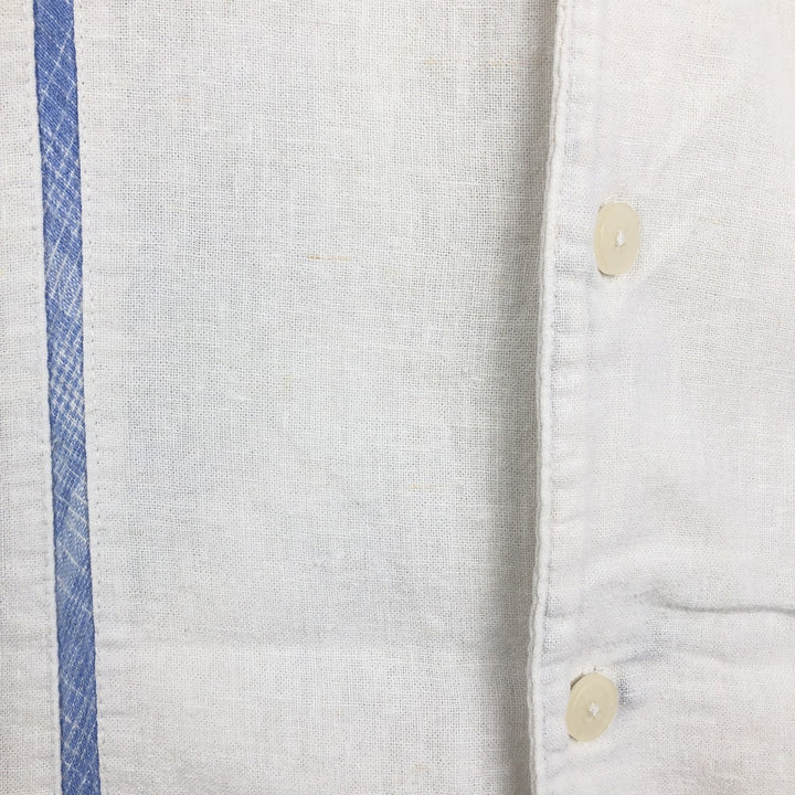 HAGGAR Washable Linen Short-Sleeve Open-Collar Linen x Rayon Box Shirt (Men's XL equivalent) linen white type Vintage Second Hand