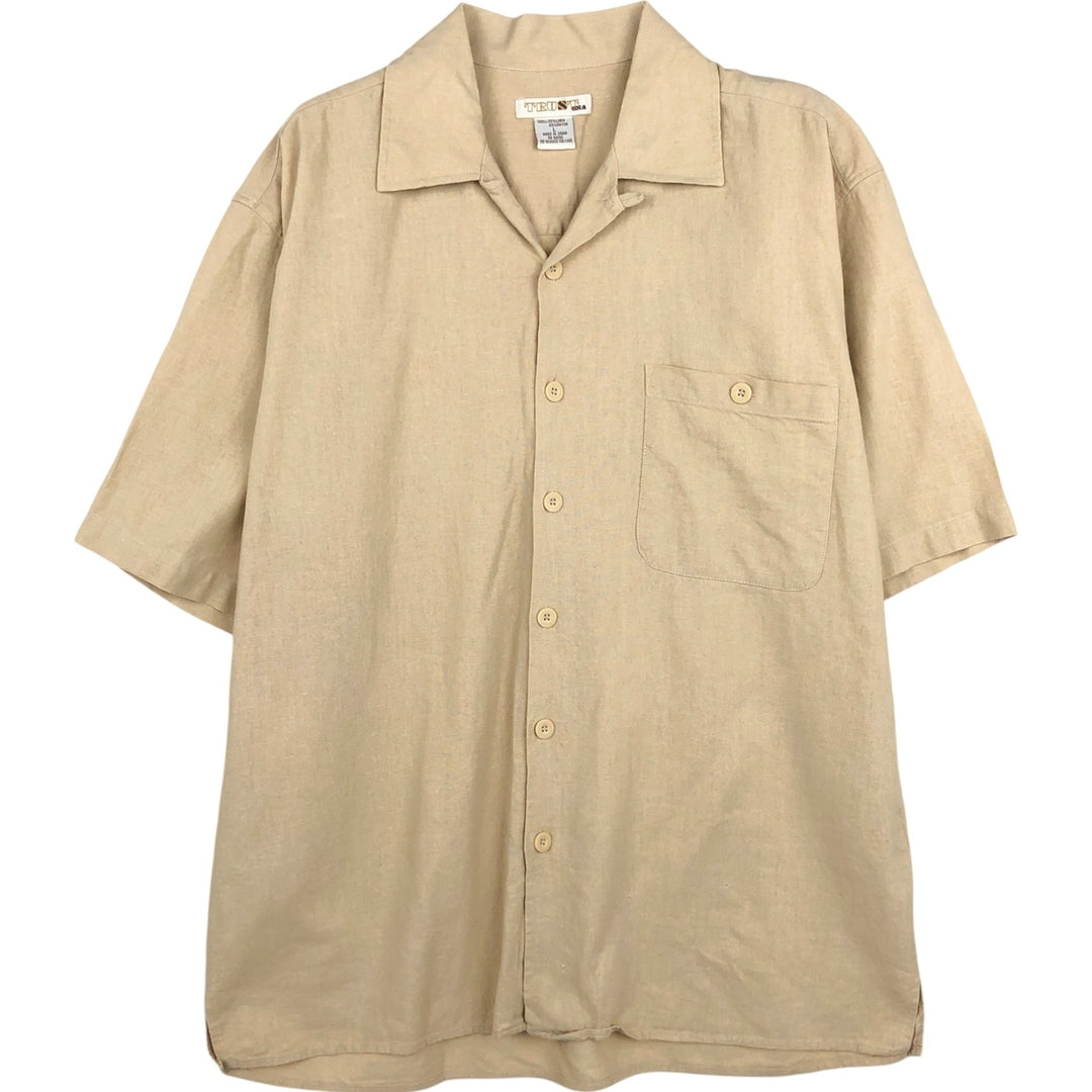 TRUST Short-Sleeve Open-Collar Rayon x Linen Shirt, Boxy Fit, Men's Size L (approx.) linen Beige type Vintage Second Hand