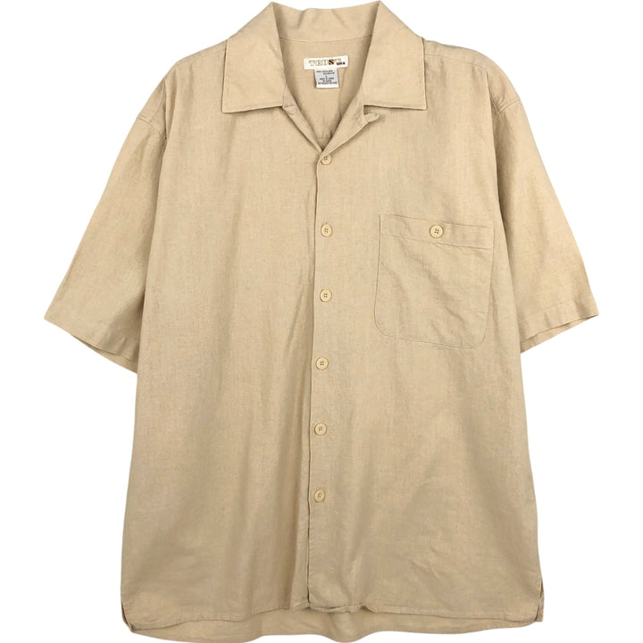 TRUST Short-Sleeve Open-Collar Rayon x Linen Shirt, Boxy Fit, Men's Size L (approx.) linen Beige type Vintage Second Hand