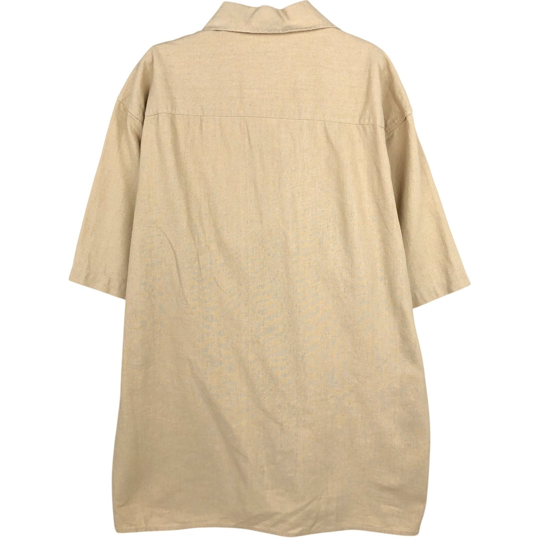TRUST Short-Sleeve Open-Collar Rayon x Linen Shirt, Boxy Fit, Men's Size L (approx.) linen Beige type Vintage Second Hand