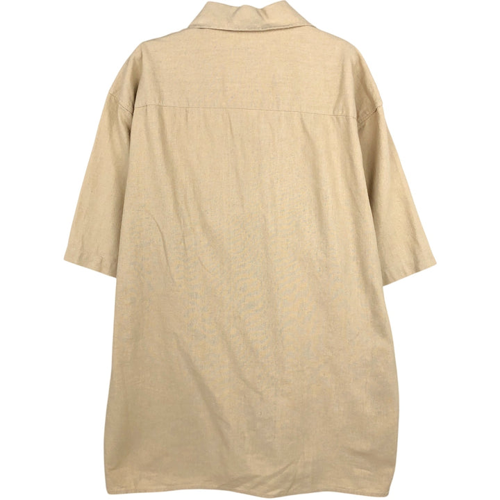 TRUST Short-Sleeve Open-Collar Rayon x Linen Shirt, Boxy Fit, Men's Size L (approx.) linen Beige type Vintage Second Hand