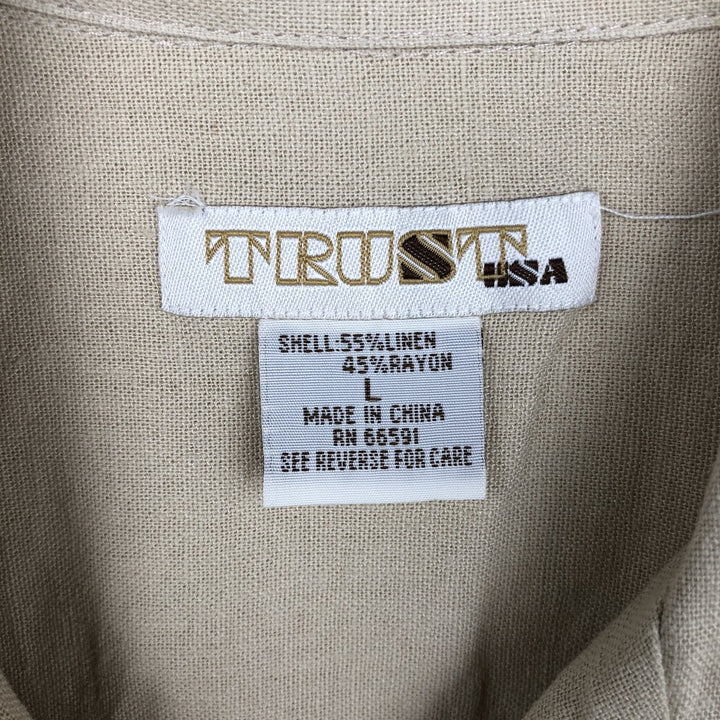TRUST Short-Sleeve Open-Collar Rayon x Linen Shirt, Boxy Fit, Men's Size L (approx.) linen Beige type Vintage Second Hand