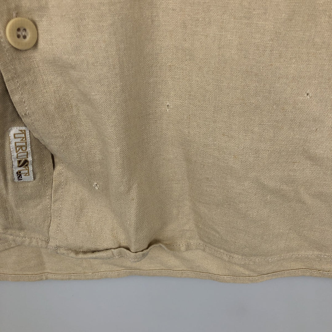 TRUST Short-Sleeve Open-Collar Rayon x Linen Shirt, Boxy Fit, Men's Size L (approx.) linen Beige type Vintage Second Hand