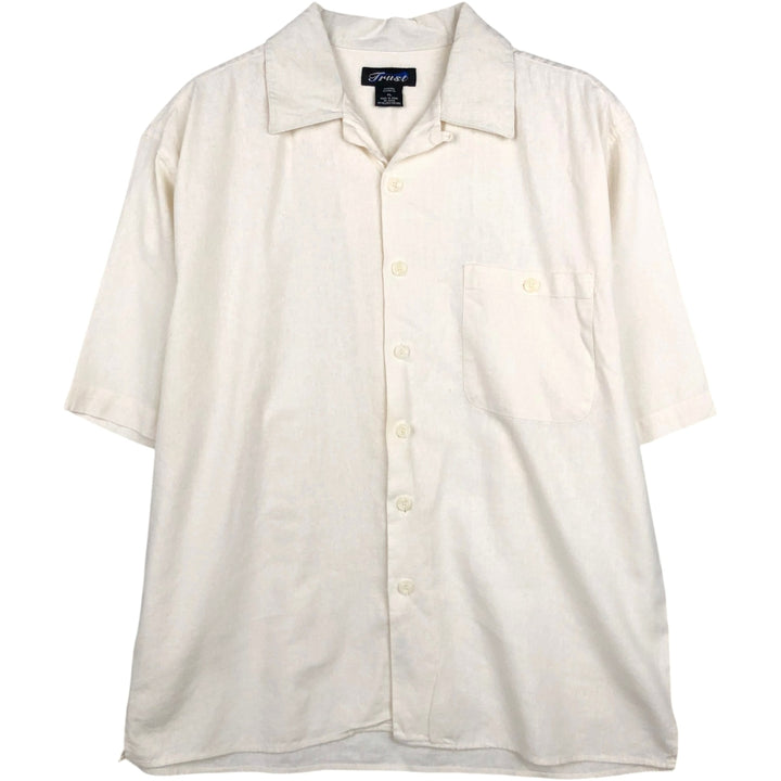 Trust Short Sleeve Open Collar Rayon and Linen Box Shirt, Men's XL linen pale white type Vintage Second Hand