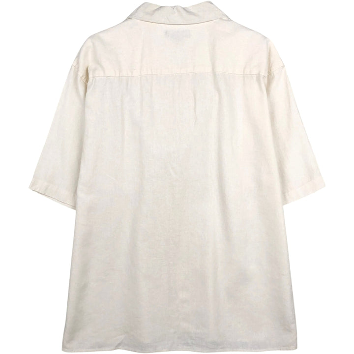 Trust Short Sleeve Open Collar Rayon and Linen Box Shirt, Men's XL linen pale white type Vintage Second Hand