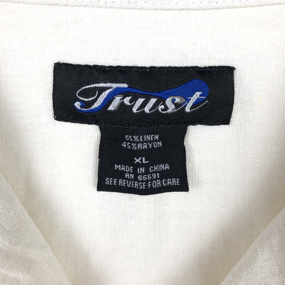 Trust Short Sleeve Open Collar Rayon and Linen Box Shirt, Men's XL linen pale white type Vintage Second Hand