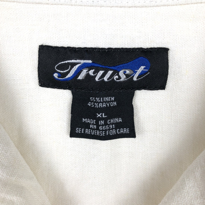 Trust Short Sleeve Open Collar Rayon and Linen Box Shirt, Men's XL linen pale white type Vintage Second Hand