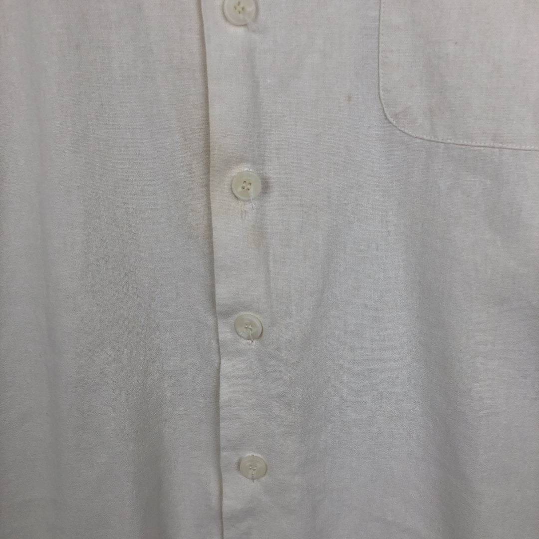 Trust Short Sleeve Open Collar Rayon and Linen Box Shirt, Men's XL linen pale white type Vintage Second Hand