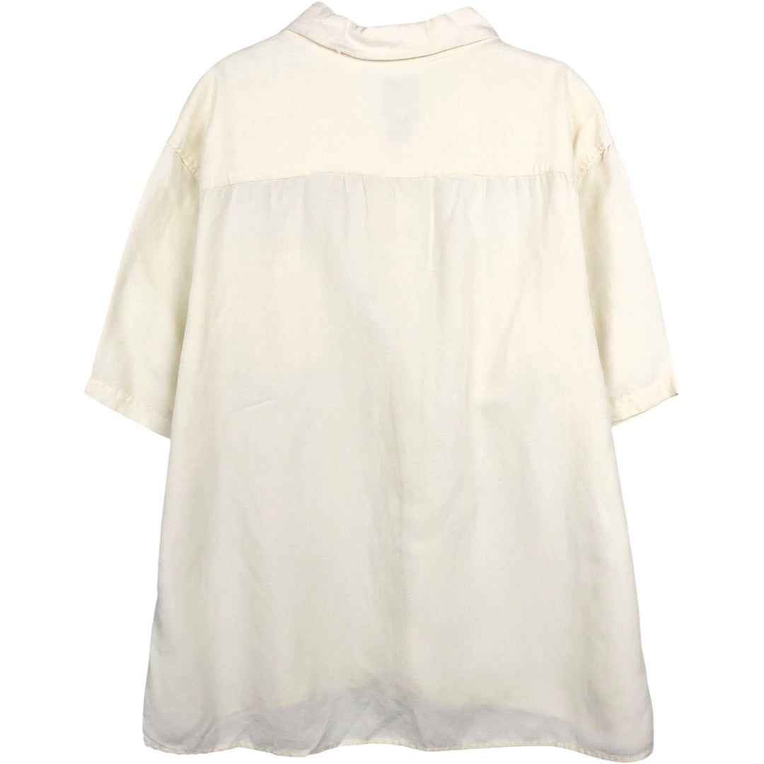 CAMBRIDGE Short-Sleeve Open-Collar Rayon x Linen Shirt, Boxy Fit, Men's Size M (approx.) linen ivory Vintage Second Hand